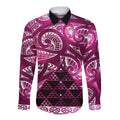 Matariki New Zealand Long Sleeve Button Shirt NZ Niho Taniwha Maori New Year Pink Galaxy
