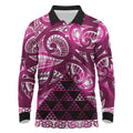 Matariki New Zealand Long Sleeve Polo Shirt NZ Niho Taniwha Maori New Year Pink Galaxy