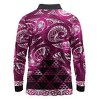 Matariki New Zealand Long Sleeve Polo Shirt NZ Niho Taniwha Maori New Year Pink Galaxy