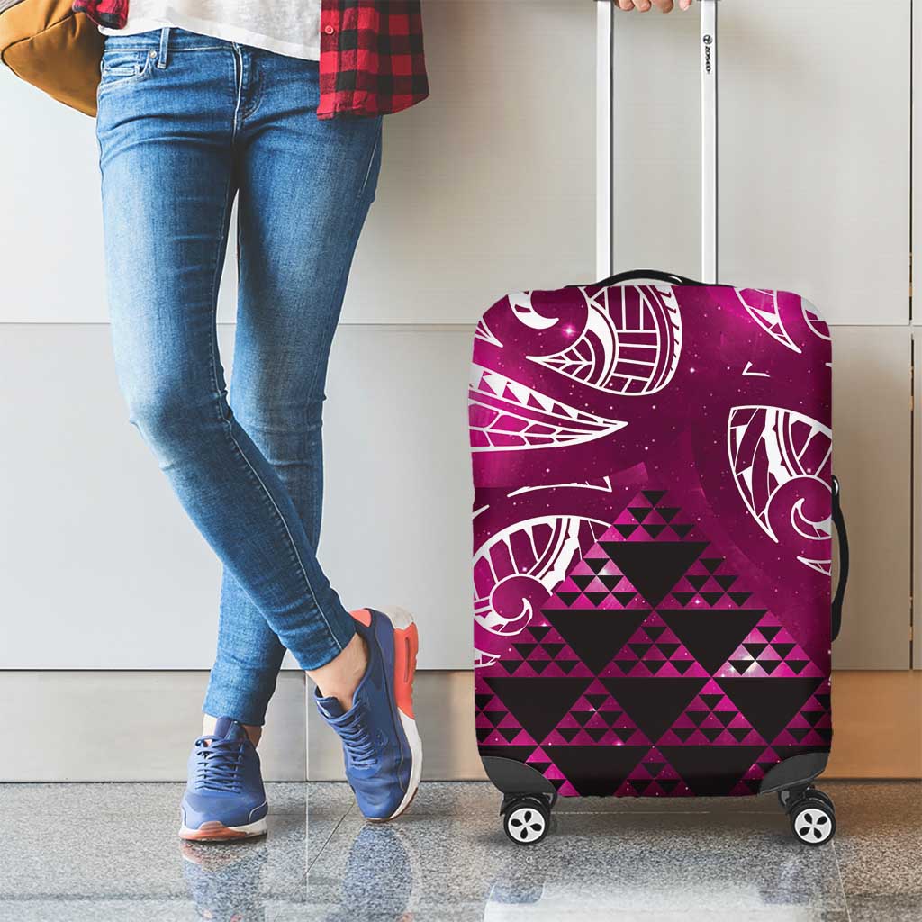 Matariki New Zealand Luggage Cover NZ Niho Taniwha Maori New Year Pink Galaxy