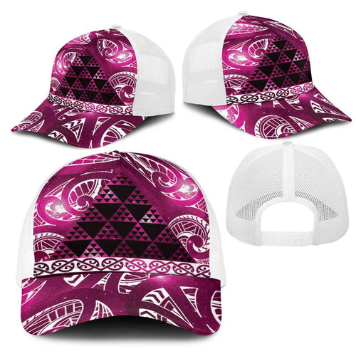Matariki New Zealand Mesh Trucker Cap NZ Niho Taniwha Maori New Year Pink Galaxy