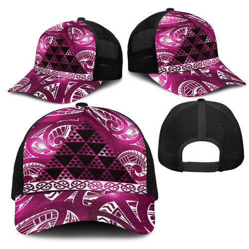 Matariki New Zealand Mesh Trucker Cap NZ Niho Taniwha Maori New Year Pink Galaxy