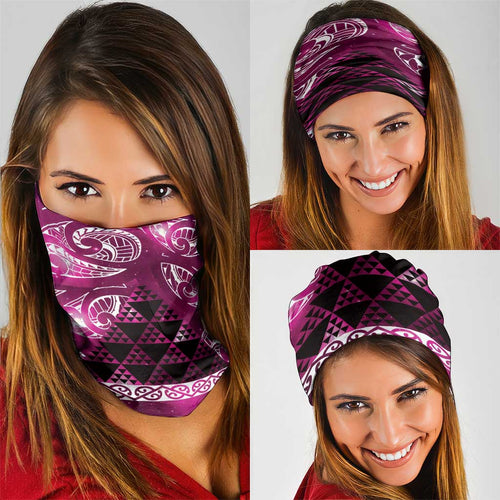 Matariki New Zealand Neck Gaiter NZ Niho Taniwha Maori New Year Pink Galaxy
