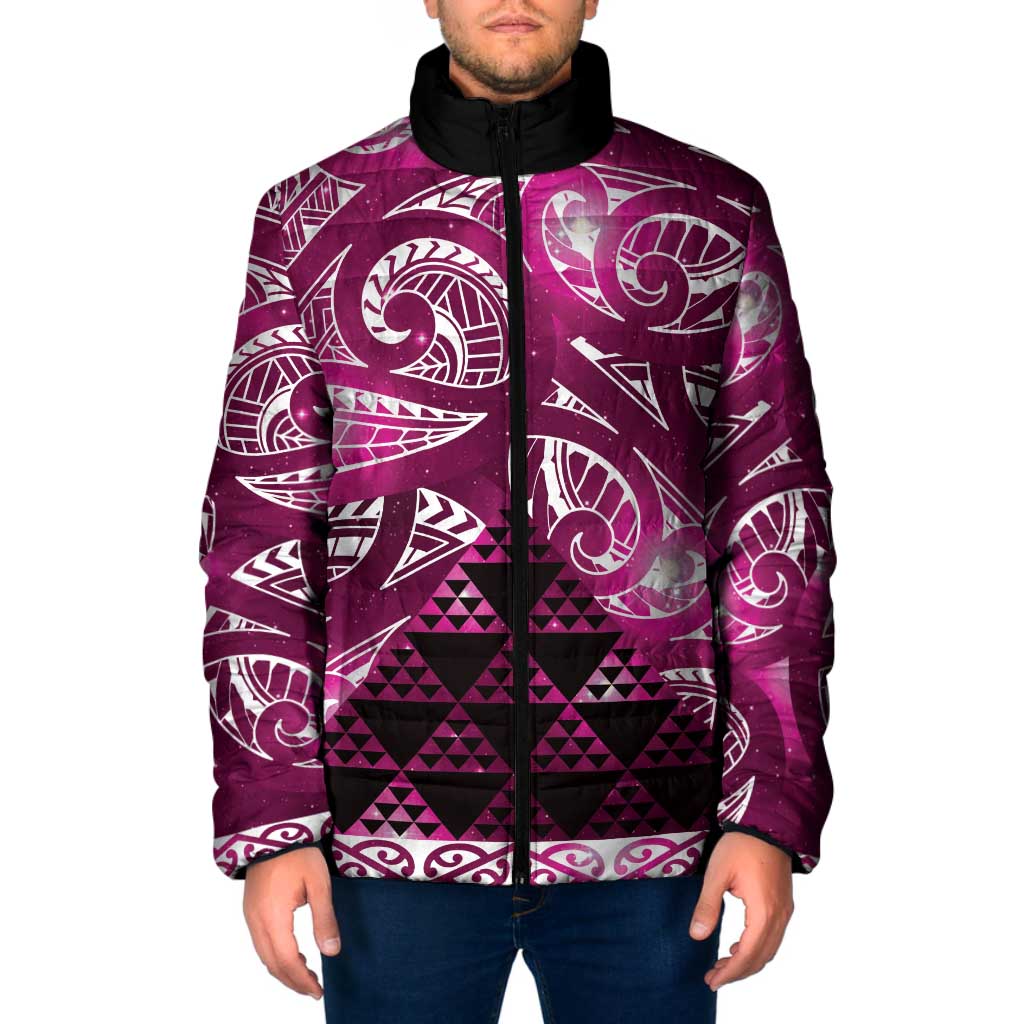 Matariki New Zealand Padded Jacket NZ Niho Taniwha Maori New Year Pink Galaxy