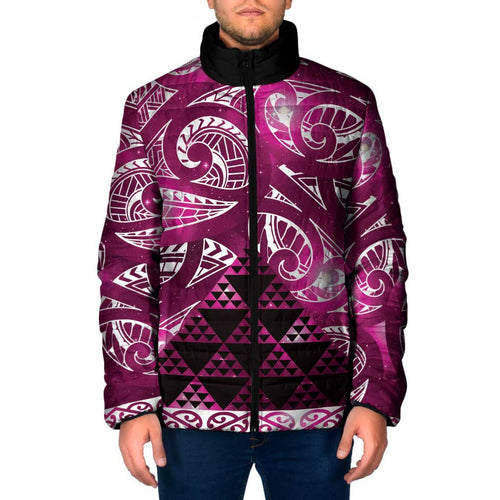 Matariki New Zealand Padded Jacket NZ Niho Taniwha Maori New Year Pink Galaxy