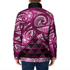 Matariki New Zealand Padded Jacket NZ Niho Taniwha Maori New Year Pink Galaxy