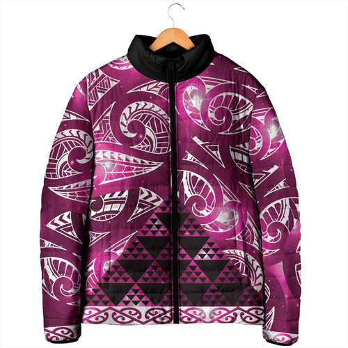 Matariki New Zealand Padded Jacket NZ Niho Taniwha Maori New Year Pink Galaxy
