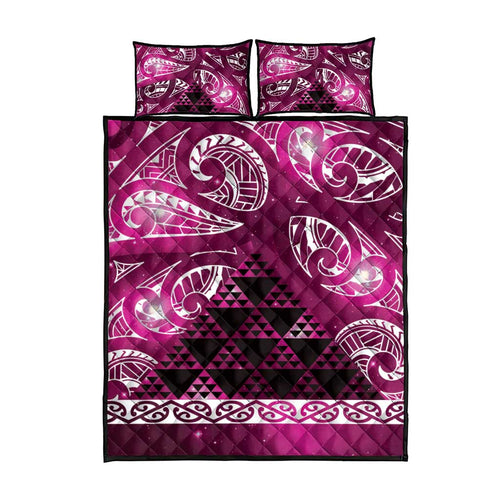 Matariki New Zealand Quilt Bed Set NZ Niho Taniwha Maori New Year Pink Galaxy