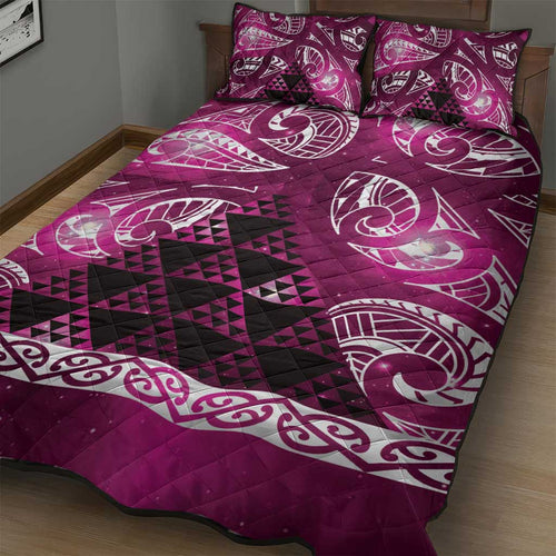 Matariki New Zealand Quilt Bed Set NZ Niho Taniwha Maori New Year Pink Galaxy