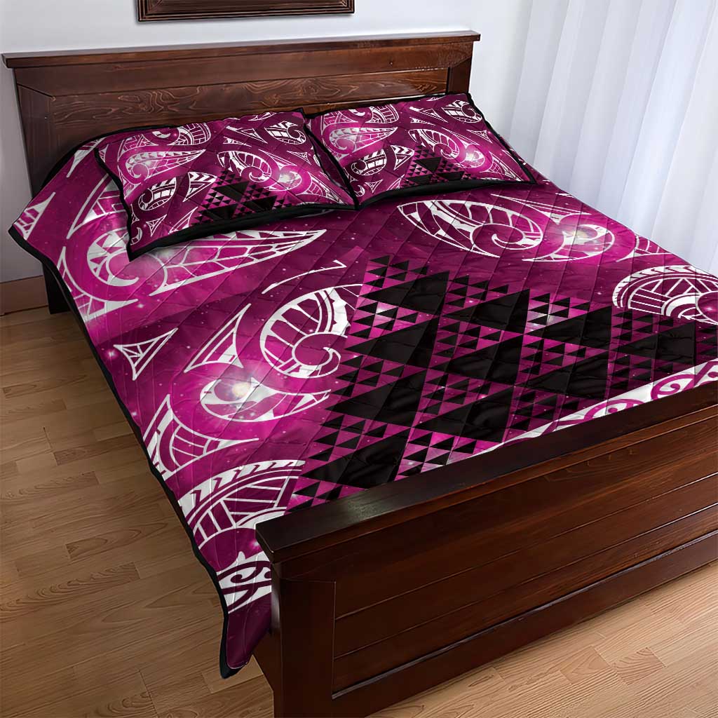 Matariki New Zealand Quilt Bed Set NZ Niho Taniwha Maori New Year Pink Galaxy