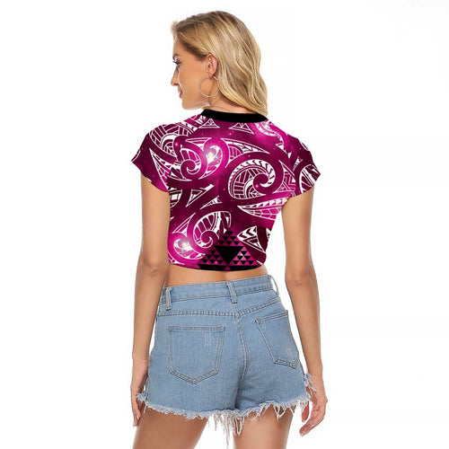 Matariki New Zealand Raglan Cropped T Shirt NZ Niho Taniwha Maori New Year Pink Galaxy