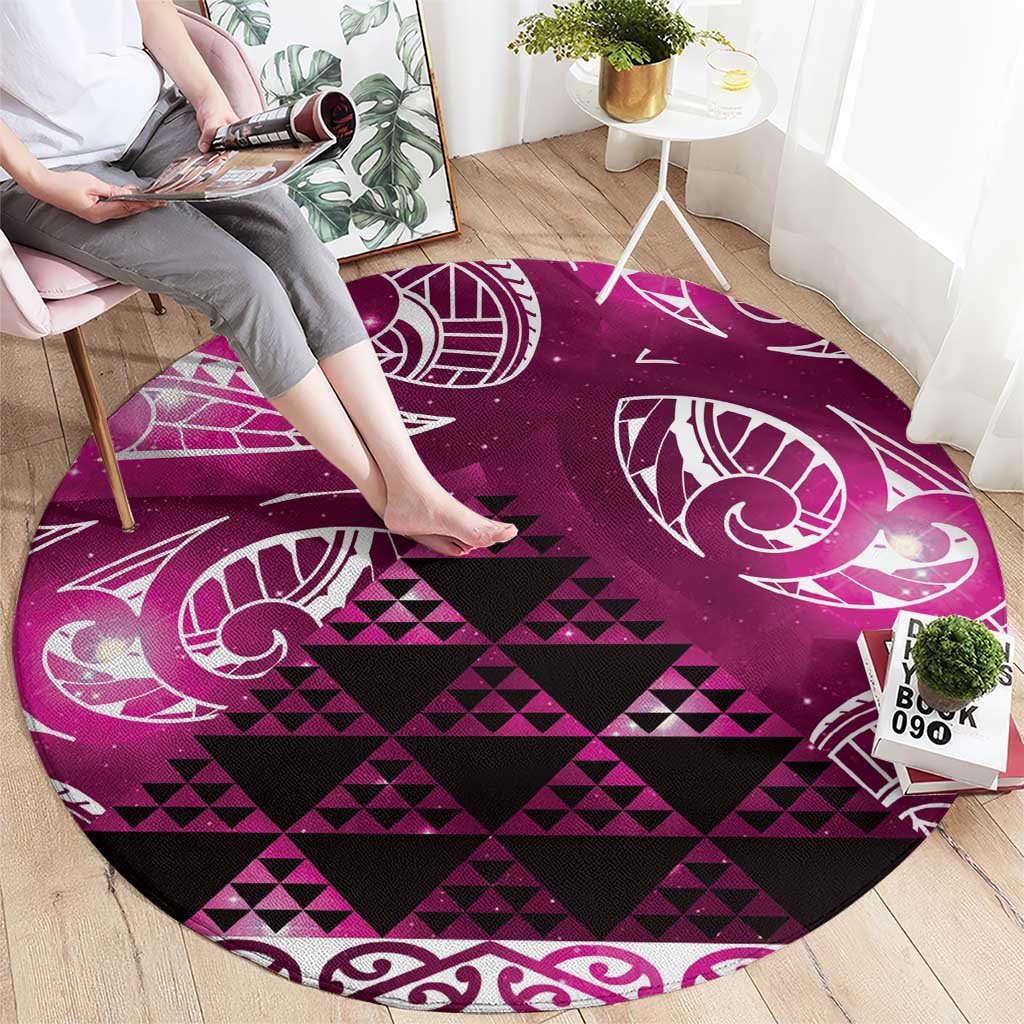 Matariki New Zealand Round Carpet NZ Niho Taniwha Maori New Year Pink Galaxy