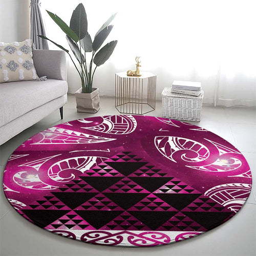 Matariki New Zealand Round Carpet NZ Niho Taniwha Maori New Year Pink Galaxy