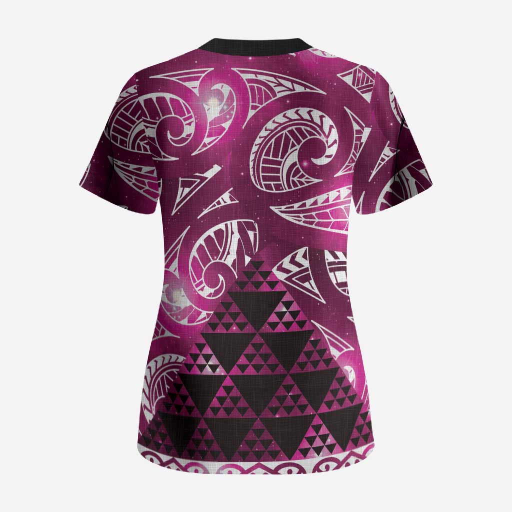 Matariki New Zealand Scrub Top NZ Niho Taniwha Maori New Year Pink Galaxy