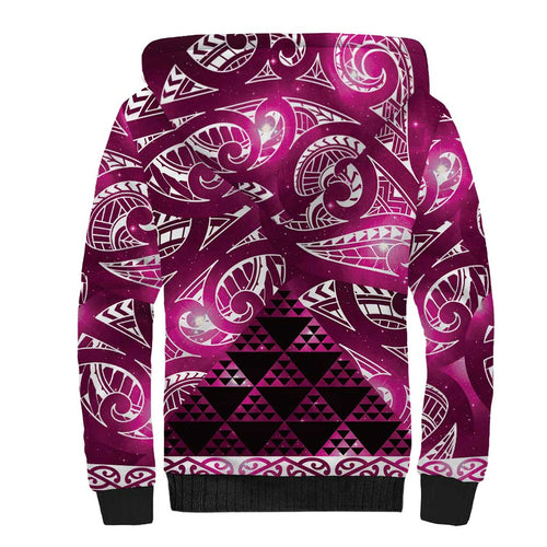 Matariki New Zealand Sherpa Hoodie NZ Niho Taniwha Maori New Year Pink Galaxy
