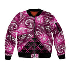 Matariki New Zealand Sleeve Zip Bomber Jacket NZ Niho Taniwha Maori New Year Pink Galaxy