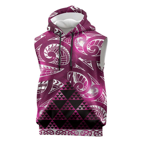 Matariki New Zealand Sleeveless Hoodie NZ Niho Taniwha Maori New Year Pink Galaxy