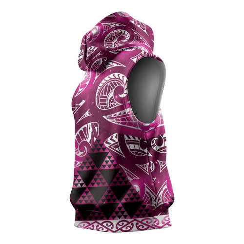 Matariki New Zealand Sleeveless Hoodie NZ Niho Taniwha Maori New Year Pink Galaxy