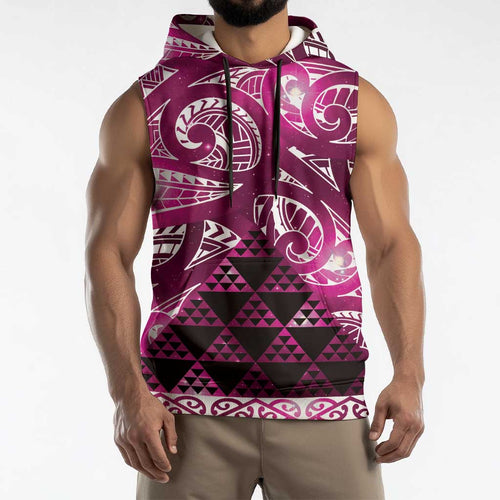 Matariki New Zealand Sleeveless Hoodie NZ Niho Taniwha Maori New Year Pink Galaxy