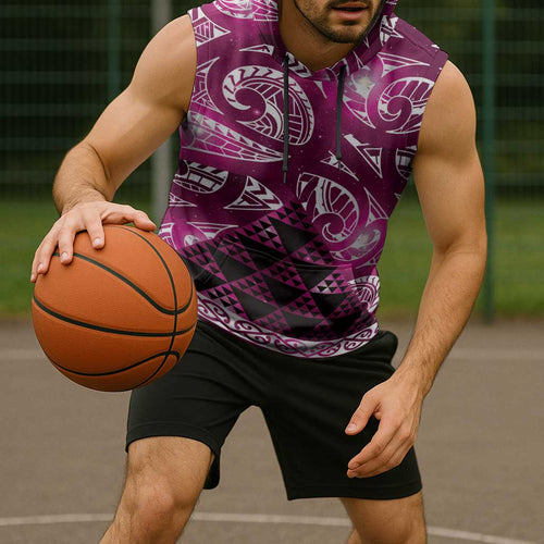 Matariki New Zealand Sleeveless Hoodie NZ Niho Taniwha Maori New Year Pink Galaxy