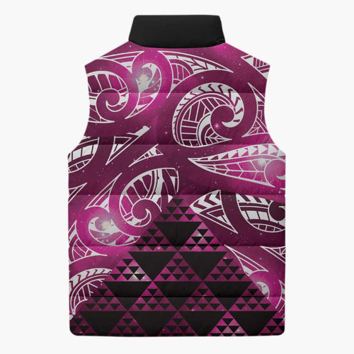 Matariki New Zealand Sleeveless Puffer Jacket NZ Niho Taniwha Maori New Year Pink Galaxy