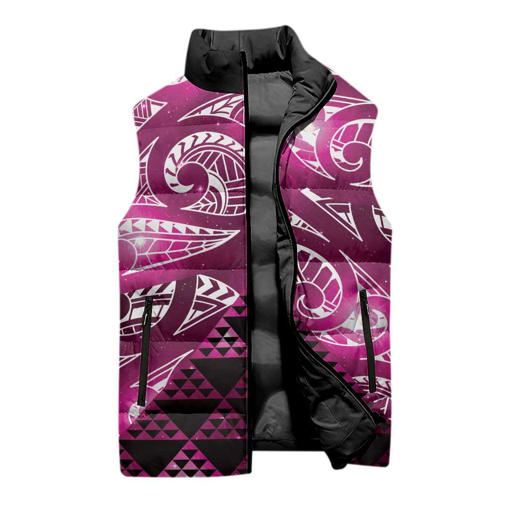 Matariki New Zealand Sleeveless Puffer Jacket NZ Niho Taniwha Maori New Year Pink Galaxy