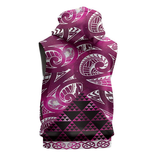 Matariki New Zealand Sleeveless Zip Hoodie NZ Niho Taniwha Maori New Year Pink Galaxy