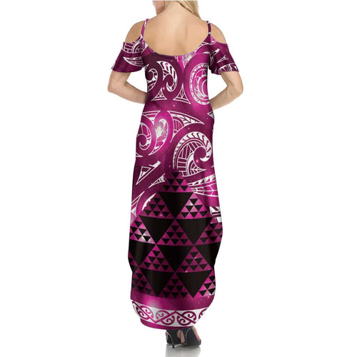 Matariki New Zealand Summer Maxi Dress NZ Niho Taniwha Maori New Year Pink Galaxy