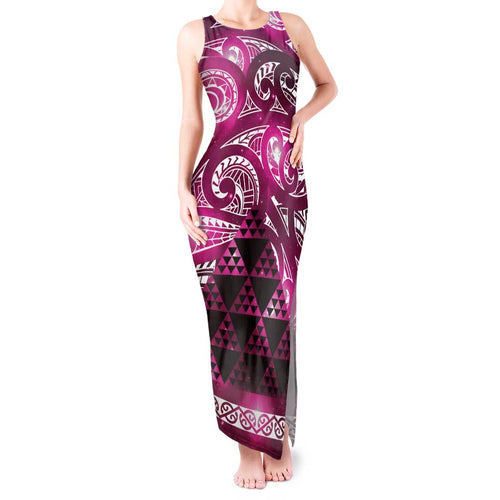 Matariki New Zealand Tank Maxi Dress NZ Niho Taniwha Maori New Year Pink Galaxy