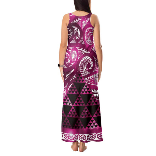 Matariki New Zealand Tank Maxi Dress NZ Niho Taniwha Maori New Year Pink Galaxy