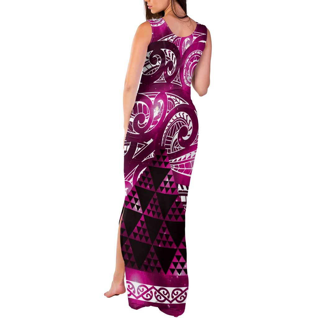 Matariki New Zealand Tank Maxi Dress NZ Niho Taniwha Maori New Year Pink Galaxy