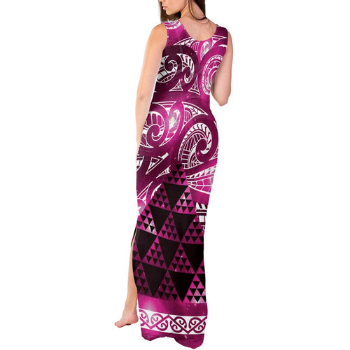 Matariki New Zealand Tank Maxi Dress NZ Niho Taniwha Maori New Year Pink Galaxy