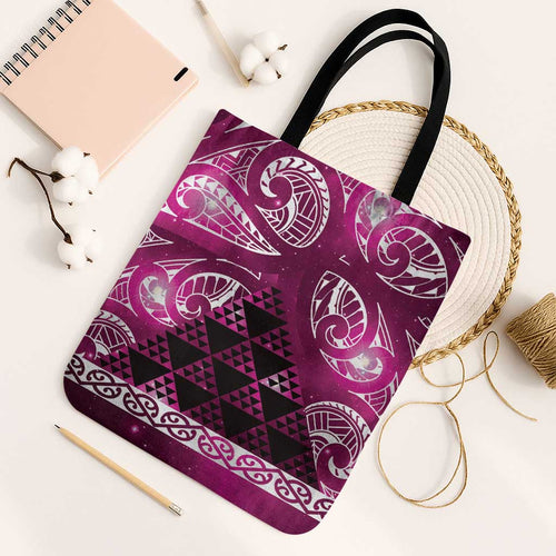 Matariki New Zealand Tote Bag NZ Niho Taniwha Maori New Year Pink Galaxy