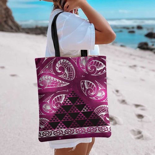 Matariki New Zealand Tote Bag NZ Niho Taniwha Maori New Year Pink Galaxy