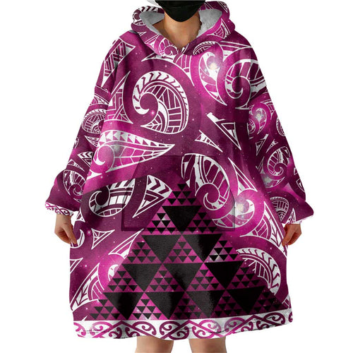 Matariki New Zealand Wearable Blanket Hoodie NZ Niho Taniwha Maori New Year Pink Galaxy