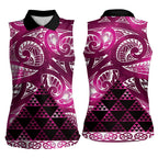 Matariki New Zealand Women Sleeveless Polo Shirt NZ Niho Taniwha Maori New Year Pink Galaxy