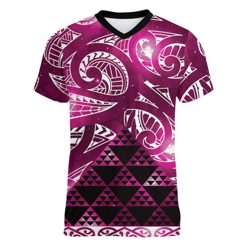 Matariki New Zealand Women V-Neck T-Shirt NZ Niho Taniwha Maori New Year Pink Galaxy