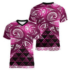 Matariki New Zealand Women V-Neck T-Shirt NZ Niho Taniwha Maori New Year Pink Galaxy