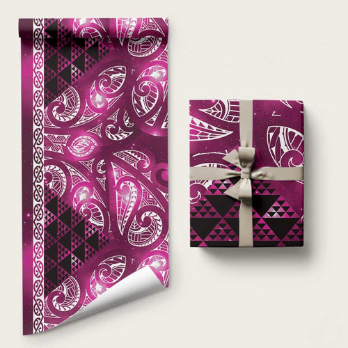 Matariki New Zealand Wrapping Paper NZ Niho Taniwha Maori New Year Pink Galaxy