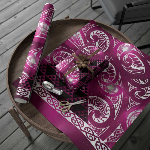 Matariki New Zealand Wrapping Paper NZ Niho Taniwha Maori New Year Pink Galaxy