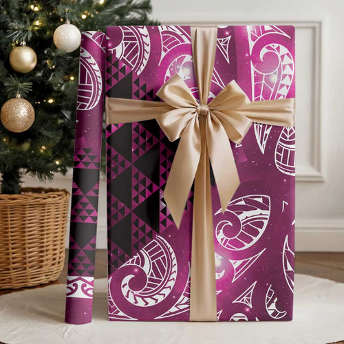 Matariki New Zealand Wrapping Paper NZ Niho Taniwha Maori New Year Pink Galaxy