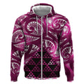 Matariki New Zealand Zip Hoodie NZ Niho Taniwha Maori New Year Pink Galaxy