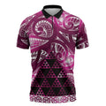 Matariki New Zealand Zipper Polo Shirt NZ Niho Taniwha Maori New Year Pink Galaxy