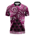 Matariki New Zealand Zipper Polo Shirt NZ Niho Taniwha Maori New Year Pink Galaxy