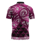 Matariki New Zealand Zipper Polo Shirt NZ Niho Taniwha Maori New Year Pink Galaxy