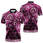 Matariki New Zealand Zipper Polo Shirt NZ Niho Taniwha Maori New Year Pink Galaxy