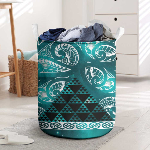 Matariki New Zealand Laundry Basket NZ Niho Taniwha Maori New Year Cyan Galaxy