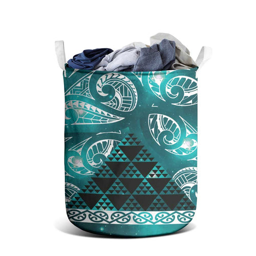 Matariki New Zealand Laundry Basket NZ Niho Taniwha Maori New Year Cyan Galaxy