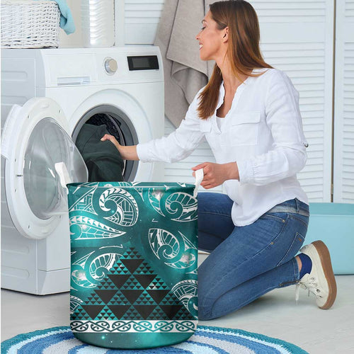 Matariki New Zealand Laundry Basket NZ Niho Taniwha Maori New Year Cyan Galaxy