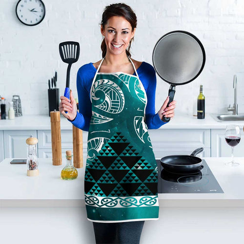 Matariki New Zealand Apron NZ Niho Taniwha Maori New Year Cyan Galaxy